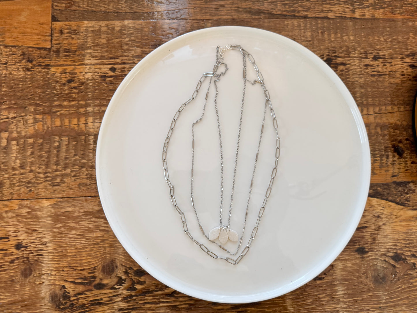 Charlotte Silver Three Leaf Layered Necklace