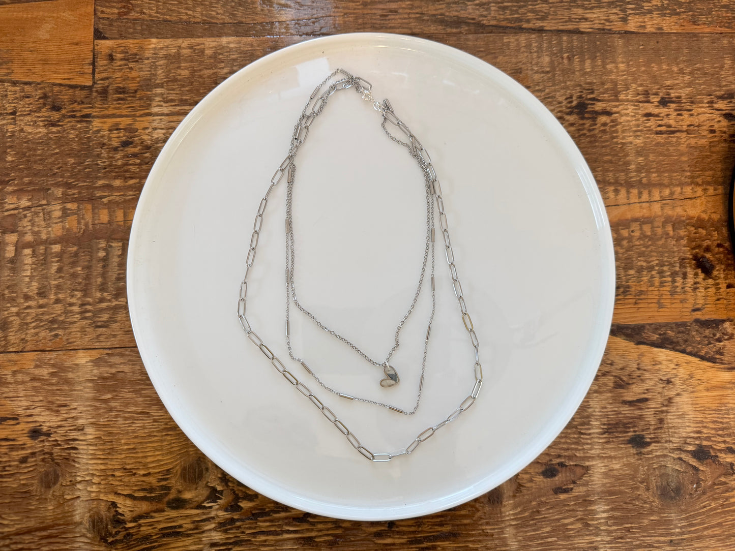 Charlotte Silver White Heart Layered Necklace