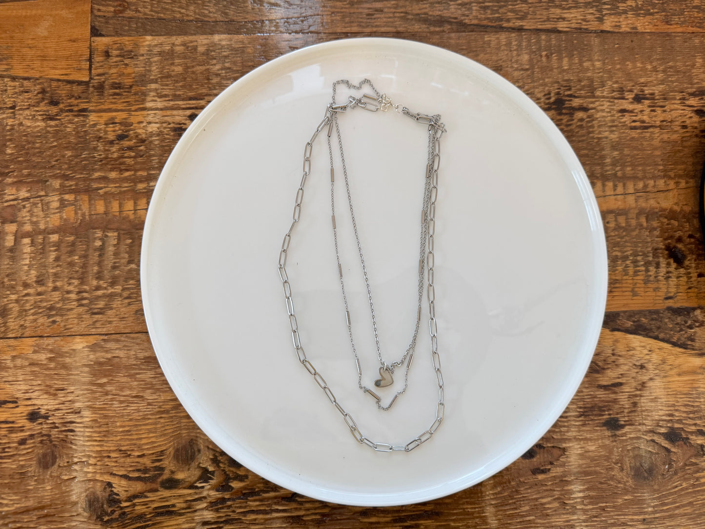 Charlotte Silver White Heart Layered Necklace