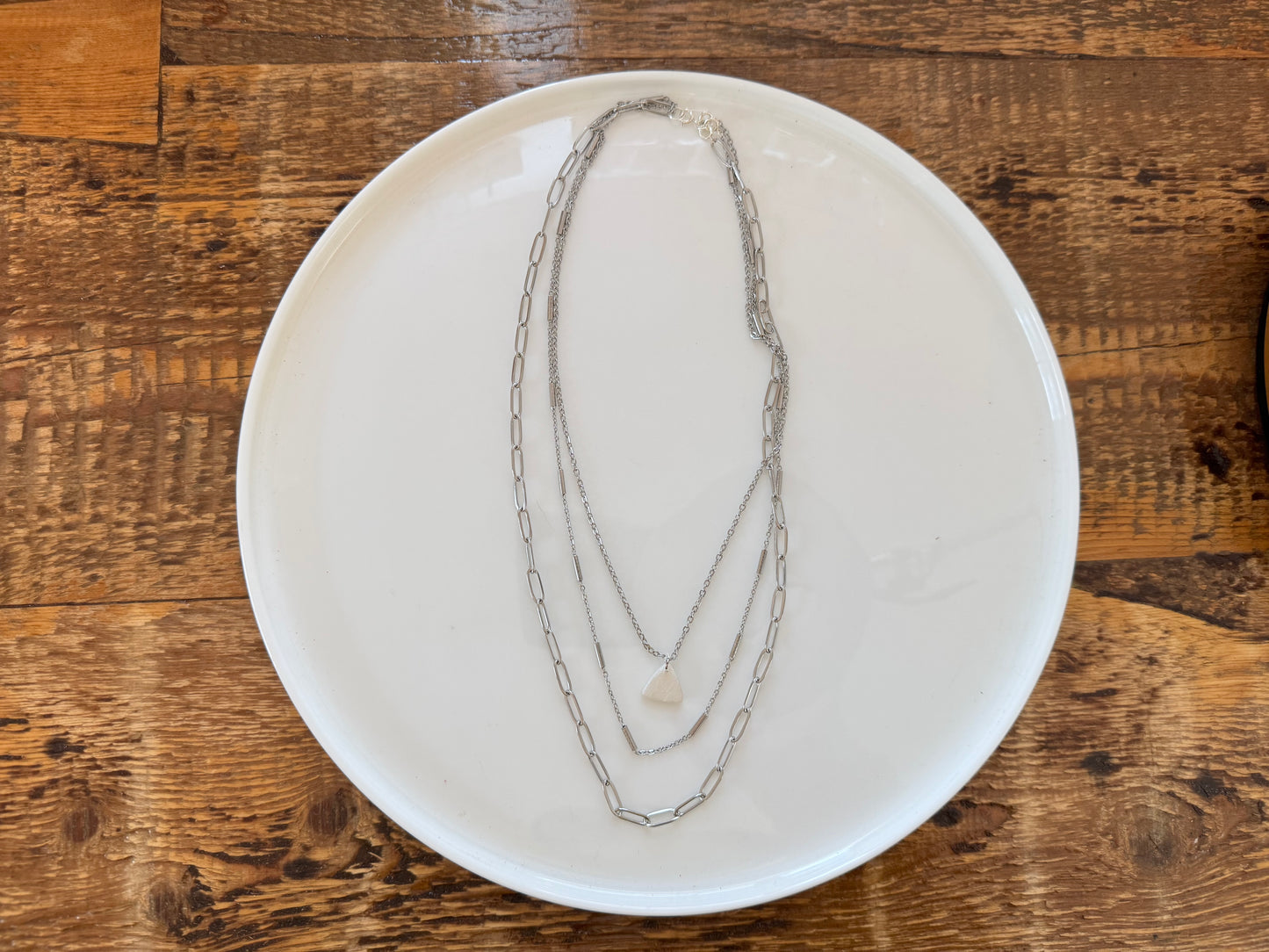 Charlotte Silver White Triangle Layered Necklace