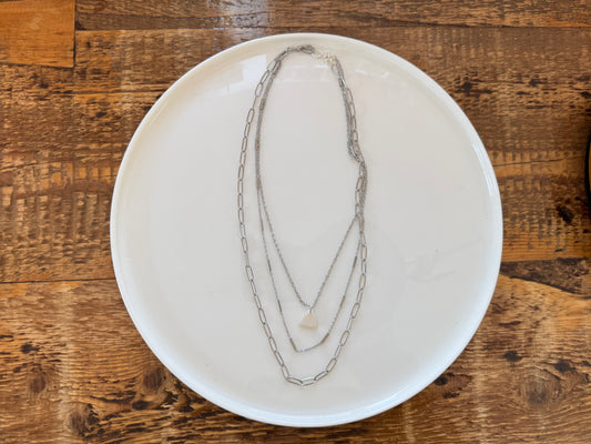 Charlotte Silver White Triangle Layered Necklace